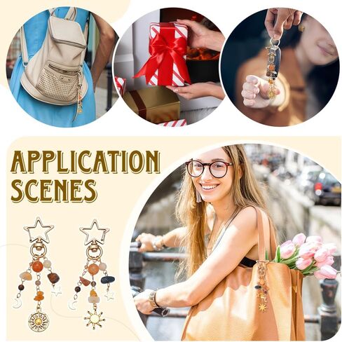 2 قطعة سلسلة مفاتيح من الأحجار الكريمة مجموعة صن مون ستار حقيبة يدوية محفظة سحر بوهو الخرز المفاتيح حقيبة الذهب اكسسوارات الديكور عين النمر الأحمر الأصفر افينتورين سموكي كوارتز هدية للنساء الرجال in Kuwait