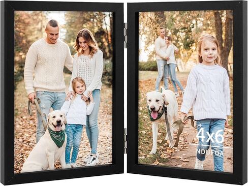 5x7 Double Picture Frames Vertical Hinged Wood Bifold Photo Frame for Tabletop Display, Brown in Saudi Arabia