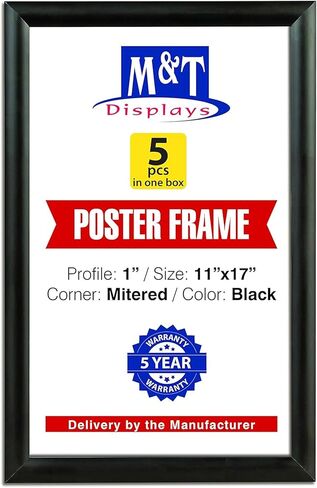 M&T Displays Snap Poster Frame 11x17 Inch 1" Aluminum Profile Front Loading Wall Mounting Photo Picture Document Certificate Sign Holder (1, Black) in Kuwait