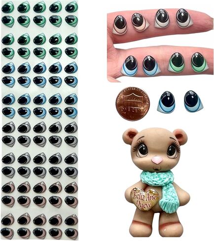 Ojitos Adhesivos 3D Adhesive or Self-Adhesive 3D Resin Eyes for All Types of Materials, Crafts, Decoration - 40 Pairs in Green, Blue, Gray and Brown in Kuwait