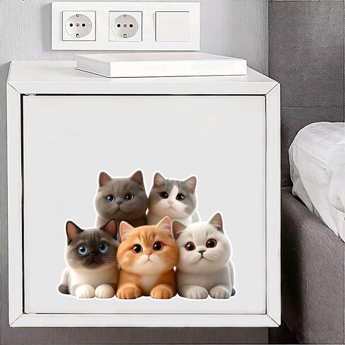 Cute Cat Vinyl Decals, Waterproof Removable Stickers, Five Kittens Design for Wall, Furniture, Bedroom Decoration LB-002 in Kuwait
