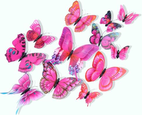 3D Butterflies Wall Decor 24 Pcs–Removable Decorative Wall Decals for Living Room,Birthday&Party,Home Decoration(Rose Red) in Saudi Arabia