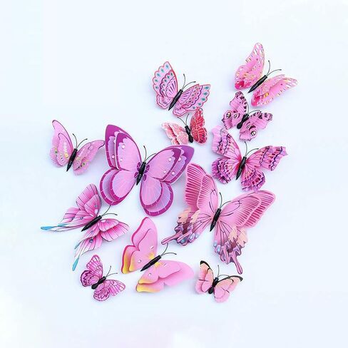 3D Butterflies Wall Decor 24 Pcs–Removable Decorative Wall Decals for Living Room,Birthday&Party,Home Decoration(Rose Red) in Saudi Arabia