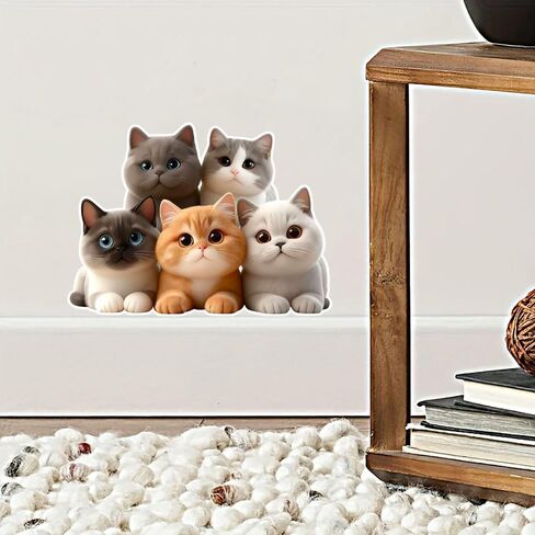 Cute Cat Vinyl Decals, Waterproof Removable Stickers, Five Kittens Design for Wall, Furniture, Bedroom Decoration LB-002 in Kuwait