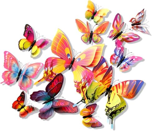 3D Butterflies Wall Decor 24 Pcs–Removable Decorative Wall Decals for Living Room,Birthday&Party,Home Decoration(Rose Red) in Saudi Arabia