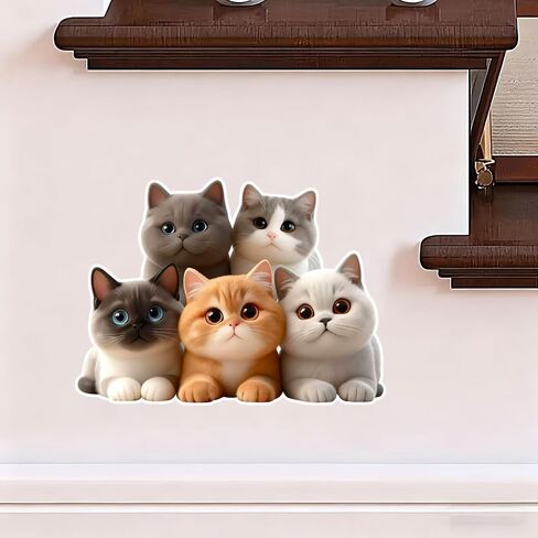 Cute Cat Vinyl Decals, Waterproof Removable Stickers, Five Kittens Design for Wall, Furniture, Bedroom Decoration LB-002 in Kuwait
