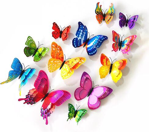 3D Butterflies Wall Decor 24 Pcs–Removable Decorative Wall Decals for Living Room,Birthday&Party,Home Decoration(Rose Red) in Saudi Arabia