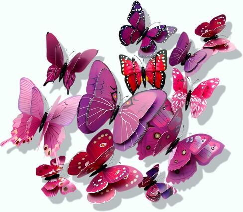 3D Butterflies Wall Decor 24 Pcs–Removable Decorative Wall Decals for Living Room,Birthday&Party,Home Decoration(Rose Red) in Saudi Arabia