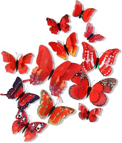 3D Butterflies Wall Decor 24 Pcs–Removable Decorative Wall Decals for Living Room,Birthday&Party,Home Decoration(Rose Red) in Saudi Arabia