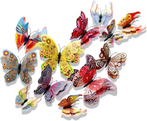 3D Butterflies Wall Decor 24 Pcs–Removable Decorative Wall Decals for Living Room,Birthday&Party,Home Decoration(Rose Red) in Saudi Arabia
