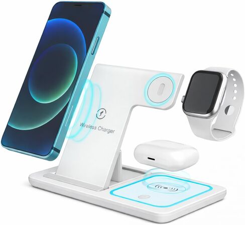 Fast Charging Wireless Charger Station 3 في 1 أجهزة متعددة Dock 15W متوافقة مع أي أجهزة ذات إمكانية الشحن اللاسلكية بما في ذلك الهاتف 16/15/14/13 Pro Max لمشاهدة سماعات الأذن. in Kuwait