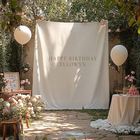 Custom Name Happy Birthday Tapestry, Simple Birthday Decorations For Adults or Kids, Photo Props Tapestry Poster Wall Hanging Inside Outside, Neutral Minimalist Party Backdrop Fabric Banners in Saudi Arabia