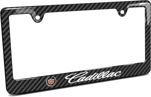 iPick Image for Cadillac Logo Black Carbon Fiber Look ABS Plastic License Plate Frame is Official Licensed in Saudi Arabia