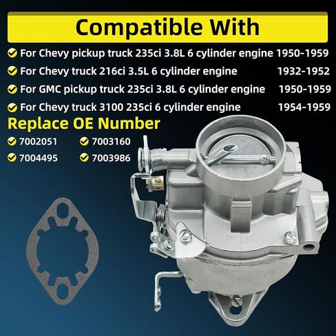 7002051 1 Barrel Carburetor Carb for Rochester B Chevy GM 235 235ci Truck 1950-1959, for Chevy 216 216ci Pickup 1932-1952, for Chevy Truck 3100 235 6-cyl Single One Barrel Carburetor in Kuwait