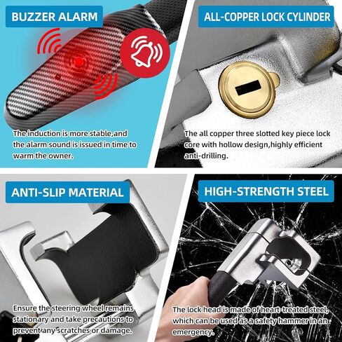 Steering Wheel Lock with Alarm Airbag Lock Anti-Theft Heavy Duty Car Lock Car Device Car Security Theft Prevention Compatible for Vehicle Truck Van SUV in Saudi Arabia