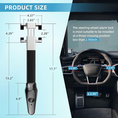 Steering Wheel Lock with Alarm Airbag Lock Anti-Theft Heavy Duty Car Lock Car Device Car Security Theft Prevention Compatible for Vehicle Truck Van SUV in Saudi Arabia