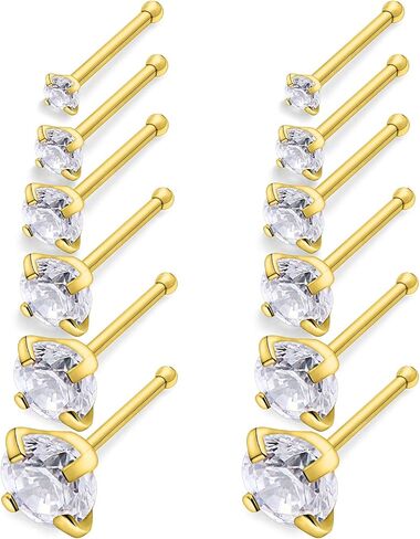 SCERRING 20G Nose Rings Hoop Stainless Steel Bone L Shaped Screw CZ Heart Nose Studs Cartilage Tragus Earrings Piercing Ring Hoop Body Jewelry Set 12-36PCS in Saudi Arabia