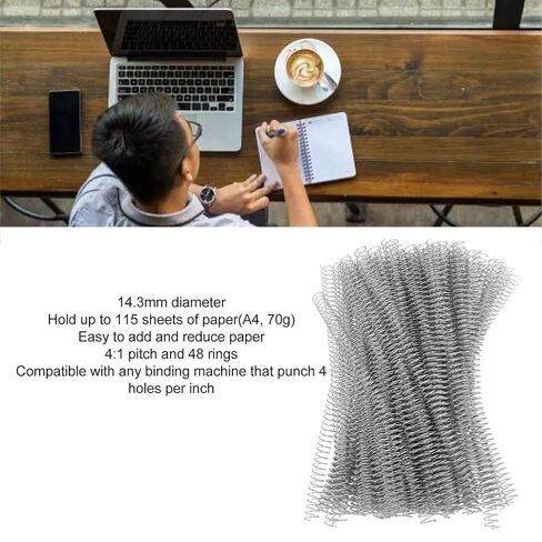 100Pcs Iron Spiral Binding Coils 4:1 Ratio 115 Sheet Capacity A4 Paper Rings Wire Combs Spines (Silver) in Kuwait