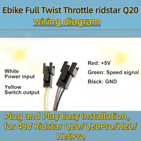 Ebike Full Twist Throttle 48V، مع موصل مقاوم للماء 3 دبوس يناسب Ridstar Q20 سهل التركيب، شاشة LED مع قفل مفتاح، لمقابض الخانق لسكوتر الدراجة النارية Ebike in Kuwait