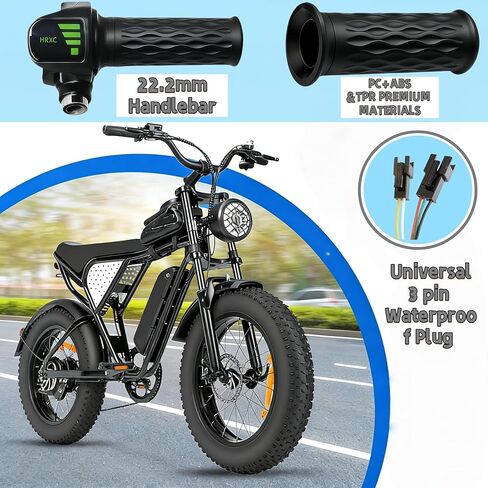 Ebike Full Twist Throttle 48V، مع موصل مقاوم للماء 3 دبوس يناسب Ridstar Q20 سهل التركيب، شاشة LED مع قفل مفتاح، لمقابض الخانق لسكوتر الدراجة النارية Ebike in Kuwait