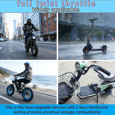 Ebike Full Twist Throttle 48V، مع موصل مقاوم للماء 3 دبوس يناسب Ridstar Q20 سهل التركيب، شاشة LED مع قفل مفتاح، لمقابض الخانق لسكوتر الدراجة النارية Ebike in Kuwait