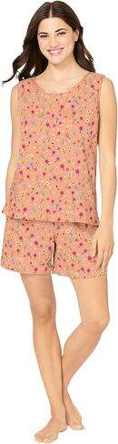 Dreams & Co. Plus Size 2-Piece Sleeveless Tee And Shorts PJ Set in Kuwait