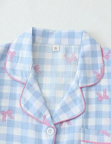 Women's 2 Piece Pajama Sets Summer Pajamas Cute Pj Set Lounge Matching Pjs Button Shirt with Shorts in Saudi Arabia