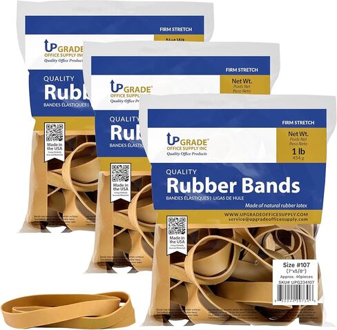 Upgrade Office Supply UPG234107 Rubber Bands, Size #107 (7" x 5/8"), 40 Bands, 1 lb Bag, USA in Kuwait