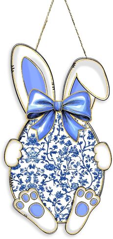 Easter Door Decorations, Easter Chinoiserie Bunny Decorations, Blue Bow Bunny Wood Hanging Sign for Home Porch Front Door Yard Party Bedroom Bathroom Office Outdoor Indoor Wall Decor in Saudi Arabia