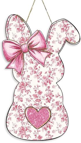 Easter Door Decorations, Easter Chinoiserie Bunny Decorations, Blue Bow Bunny Wood Hanging Sign for Home Porch Front Door Yard Party Bedroom Bathroom Office Outdoor Indoor Wall Decor in Saudi Arabia