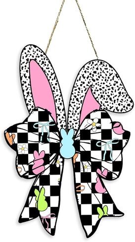 Easter Door Decorations, Easter Chinoiserie Bunny Decorations, Blue Bow Bunny Wood Hanging Sign for Home Porch Front Door Yard Party Bedroom Bathroom Office Outdoor Indoor Wall Decor in Saudi Arabia