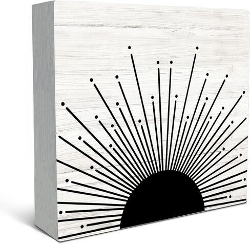 SRADMO Abstract Boho Black Sun Sunrise Sunset Sunshine Sunray Rustic Wood Box Sign Desk Decor, Boho Mid Century Modern Art Wooden Block Box Sign Decoration for Home Office Wall Shelf Table Decor in Saudi Arabia