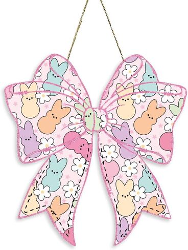 Easter Door Decorations, Easter Chinoiserie Bunny Decorations, Blue Bow Bunny Wood Hanging Sign for Home Porch Front Door Yard Party Bedroom Bathroom Office Outdoor Indoor Wall Decor in Saudi Arabia