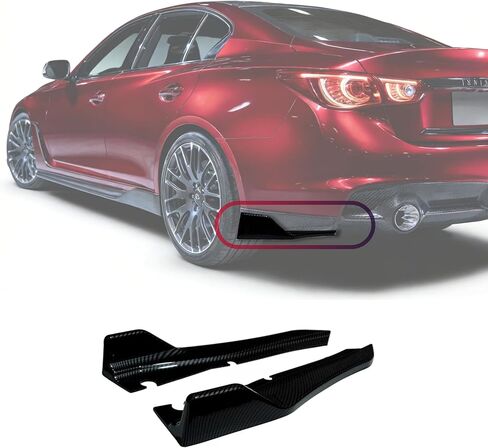 Rear Apron Fit for Infiniti Q50 Signature Edition/Sensory/Red Sport I-Line/Red Sport 400/Pure/Luxe Sedan 4-Door 2018-2024, Carbon Fiber Painted Style ABS 2PCS Rear Bumper Side Corner Aprons Extension in Kuwait