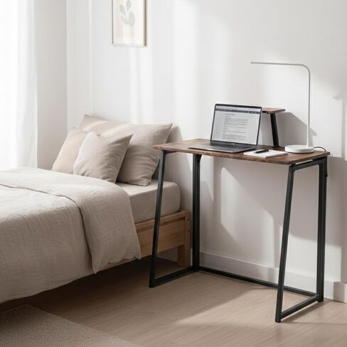 مكتب قابل للطي 31.5 بوصة ، جدول دراسة للكتابة المدمجة البسيطة مع حامل شاشة قابل للإزالة ، محطة عمل مكتب محمولة للمكتب المنزلي ، إطار معدني ، بني in Kuwait