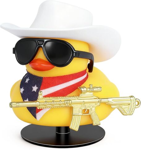 DIY Rubber Duck with White Cow-boy Hat, Gun, Bandana & Sunglasses, Cowboy Rubber Duck for Car Dashboard Decoration, Party Favors, Bath Toys in Kuwait