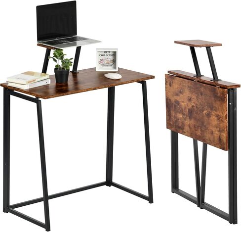 مكتب قابل للطي 31.5 بوصة ، جدول دراسة للكتابة المدمجة البسيطة مع حامل شاشة قابل للإزالة ، محطة عمل مكتب محمولة للمكتب المنزلي ، إطار معدني ، بني in Kuwait