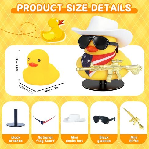 DIY Rubber Duck with White Cow-boy Hat, Gun, Bandana & Sunglasses, Cowboy Rubber Duck for Car Dashboard Decoration, Party Favors, Bath Toys in Kuwait