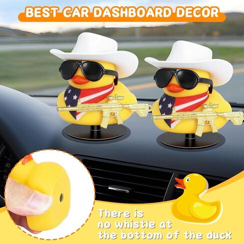 DIY Rubber Duck with White Cow-boy Hat, Gun, Bandana & Sunglasses, Cowboy Rubber Duck for Car Dashboard Decoration, Party Favors, Bath Toys in Kuwait