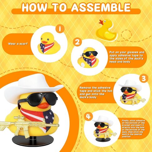 DIY Rubber Duck with White Cow-boy Hat, Gun, Bandana & Sunglasses, Cowboy Rubber Duck for Car Dashboard Decoration, Party Favors, Bath Toys in Kuwait