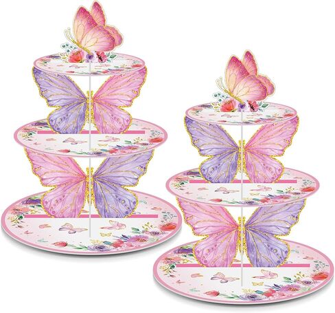 Zopeal 3 Tier Butterfly Cake Stand Butterfly Birthday Decorations Baby Shower Party Spring Butterfly Birthday Cake Stand Pink Purple Butterfly Dessert Tower for Wedding Garden Birthday Party Supplies in Kuwait