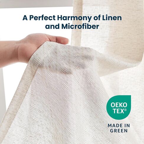 ستارة شفافة من الكتان من SLEEP ZONE بطول 63 بوصة ولوحتين لغرفة المعيشة، ستائر نافذة مرشحة للضوء بنمط الماس مع حلقة لمزرعة غرفة النوم، 42 بوصة عرض × 63 بوصة طول، بيج in Kuwait