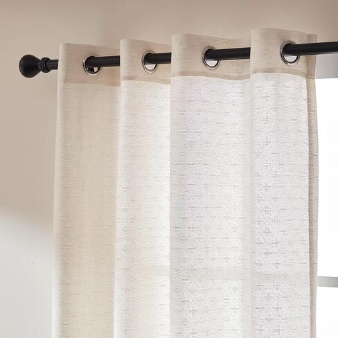 ستارة شفافة من الكتان من SLEEP ZONE بطول 63 بوصة ولوحتين لغرفة المعيشة، ستائر نافذة مرشحة للضوء بنمط الماس مع حلقة لمزرعة غرفة النوم، 42 بوصة عرض × 63 بوصة طول، بيج in Kuwait