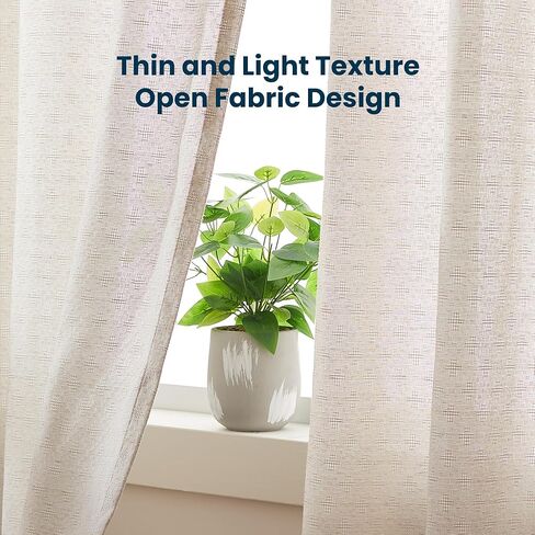 ستارة شفافة من الكتان من SLEEP ZONE بطول 63 بوصة ولوحتين لغرفة المعيشة، ستائر نافذة مرشحة للضوء بنمط الماس مع حلقة لمزرعة غرفة النوم، 42 بوصة عرض × 63 بوصة طول، بيج in Kuwait
