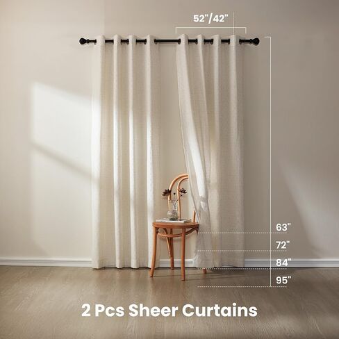 ستارة شفافة من الكتان من SLEEP ZONE بطول 63 بوصة ولوحتين لغرفة المعيشة، ستائر نافذة مرشحة للضوء بنمط الماس مع حلقة لمزرعة غرفة النوم، 42 بوصة عرض × 63 بوصة طول، بيج in Kuwait