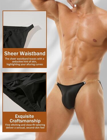 FEOYA Men's Triangle Pants Low Waisted Stretchy Satin Briefs Pouch Underwear Clear Strap XS-XL Size in Saudi Arabia