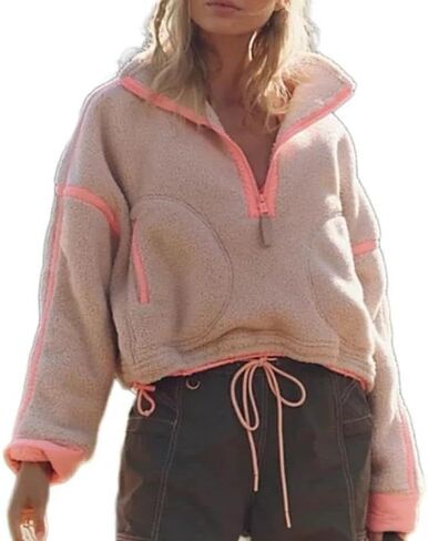 Womens Half Zip Fleece Jacket Oversized Sherpa Trendy Hoodie Long Sleeve Pullover Sweatshirt with Pockets in Saudi Arabia