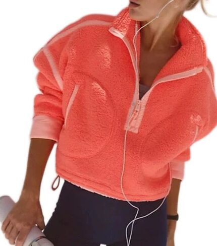 Womens Half Zip Fleece Jacket Oversized Sherpa Trendy Hoodie Long Sleeve Pullover Sweatshirt with Pockets in Saudi Arabia