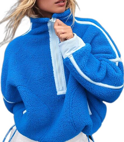 Womens Half Zip Fleece Jacket Oversized Sherpa Trendy Hoodie Long Sleeve Pullover Sweatshirt with Pockets in Saudi Arabia