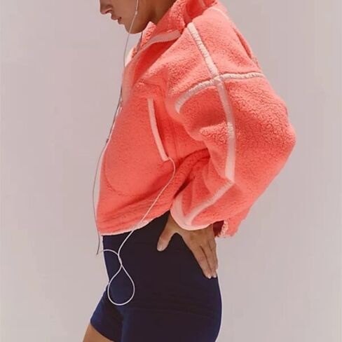 Womens Half Zip Fleece Jacket Oversized Sherpa Trendy Hoodie Long Sleeve Pullover Sweatshirt with Pockets in Saudi Arabia